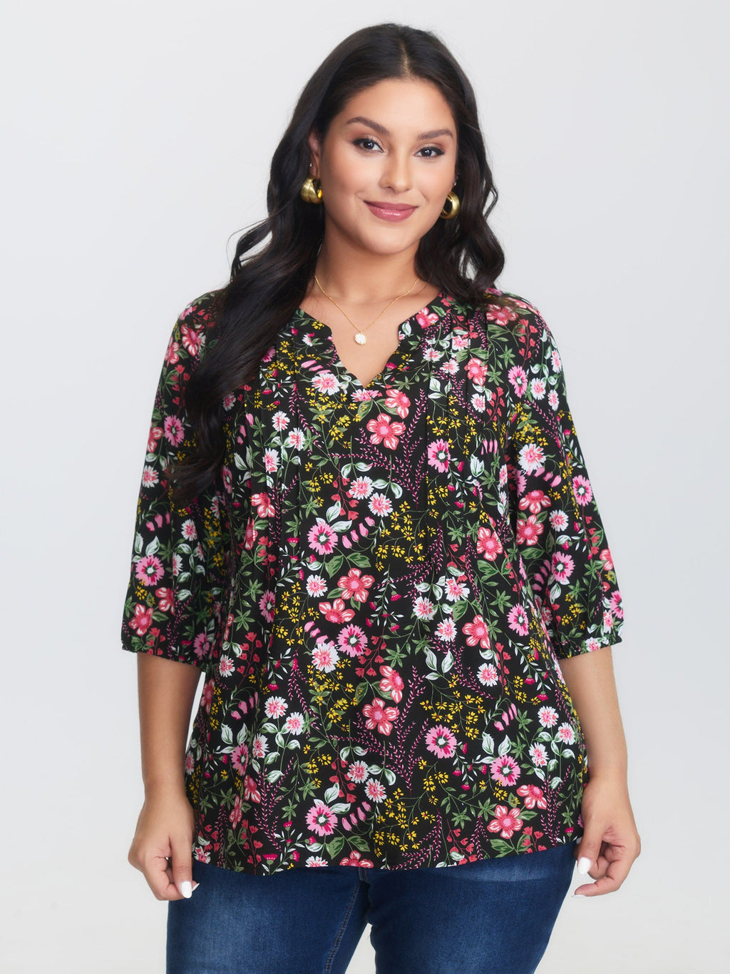 Floral Print Notched Collar Shirt