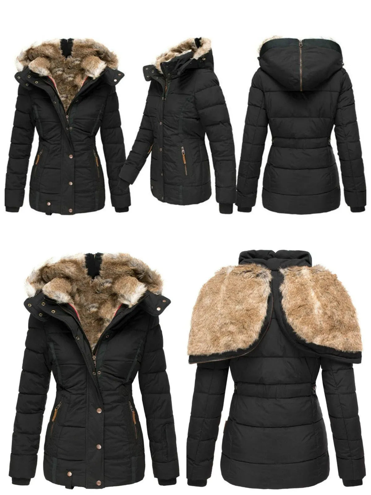 Women's Winter Hooded Parka Coat with Faux Fur Lined Outdoor Windproof Coat