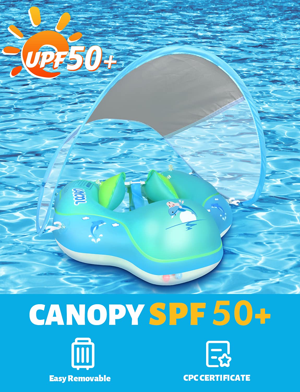 Baby Smart Swim Trainer Safety Pool Float Ring with UV Canopy