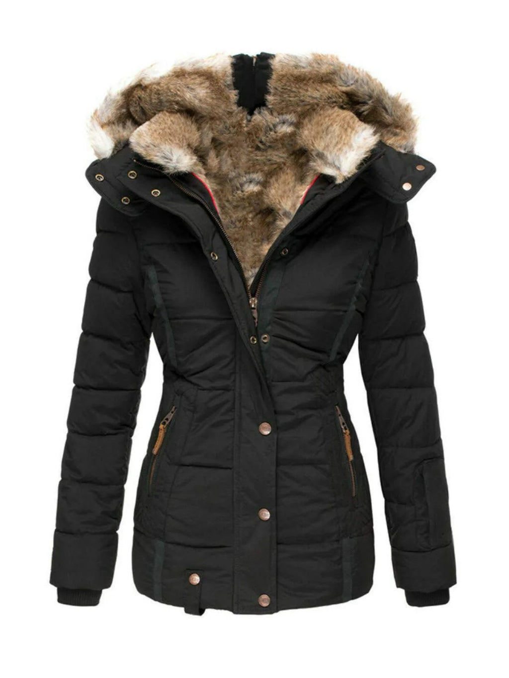 Women's Winter Hooded Parka Coat with Faux Fur Lined Outdoor Windproof Coat