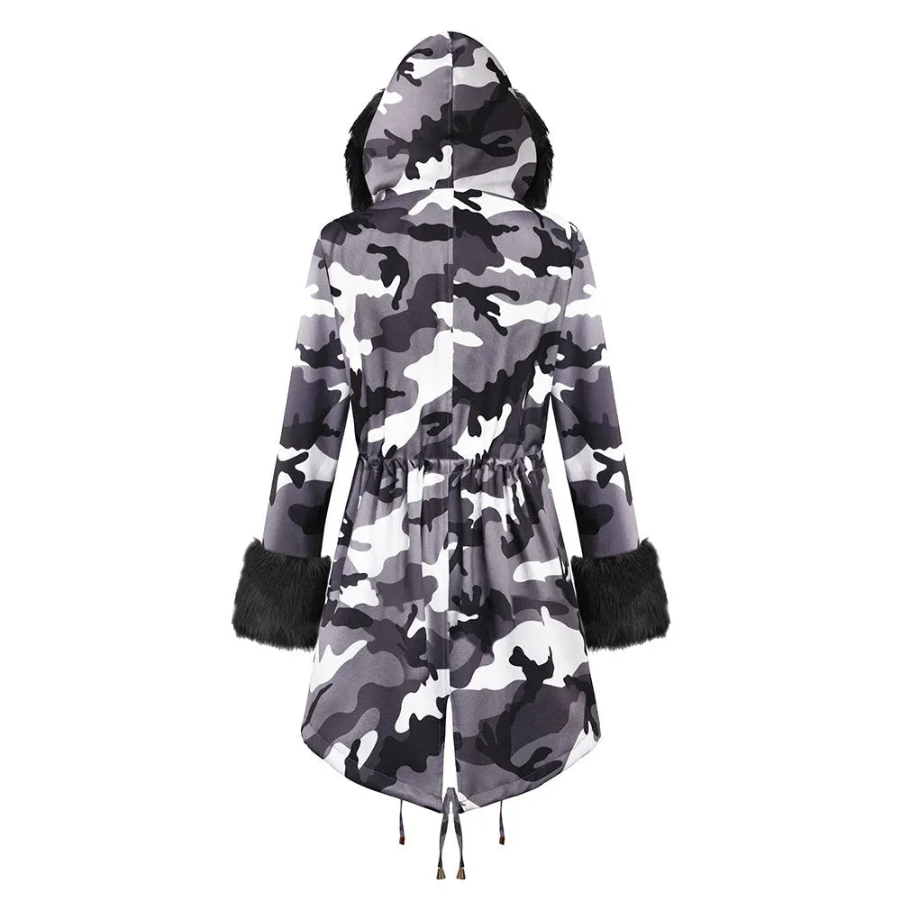 Womens Hooded Camouflage Warm Winter Coats Faux Fur Jacket Parka Overcoat