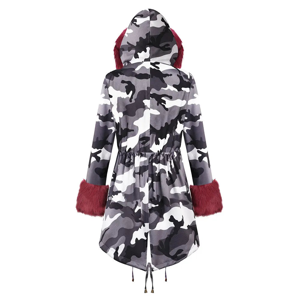 Womens Hooded Camouflage Warm Winter Coats Faux Fur Jacket Parka Overcoat