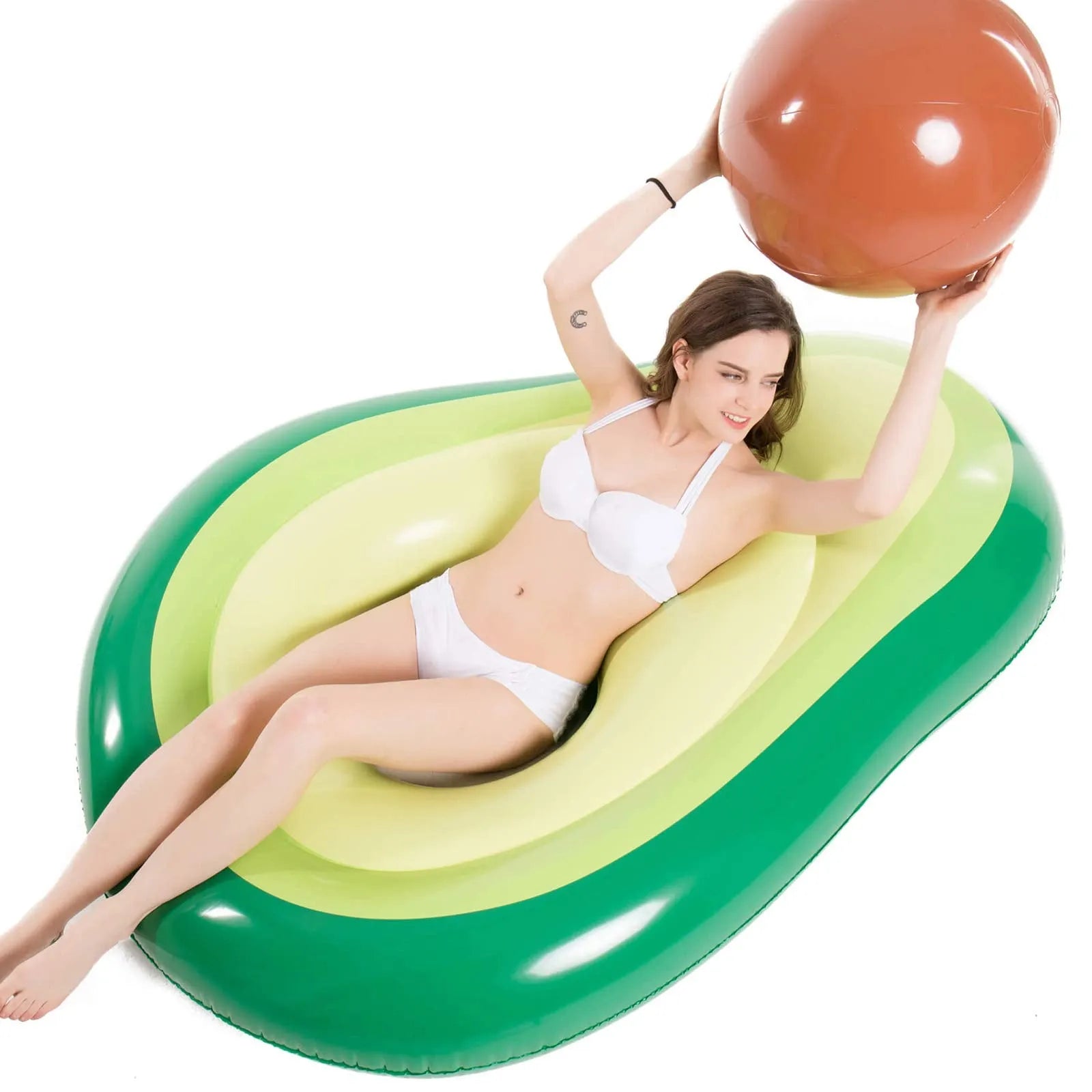65" Inflatable Avocado Pool Float with Pump
